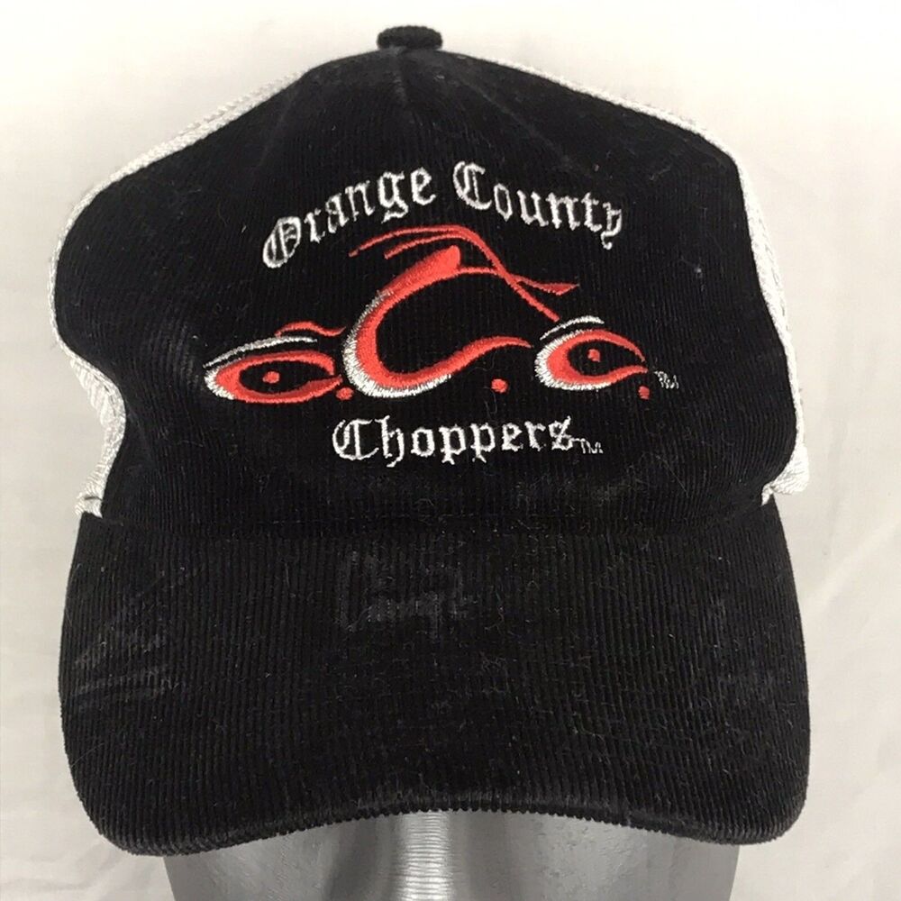 Orange County Choppers Hat Cap Black Snapback Trucker Faded Autographs Biker Y2K